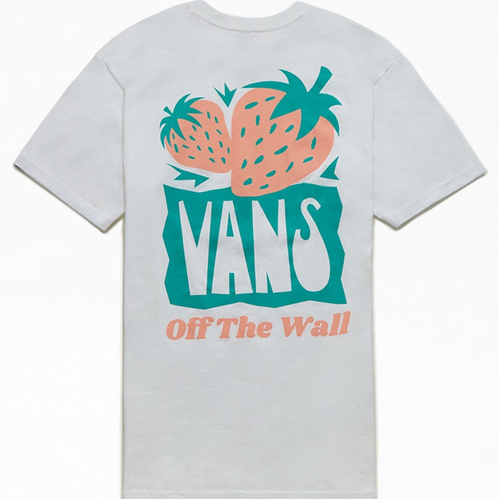 Vans White Tee with Peach and Teal Design